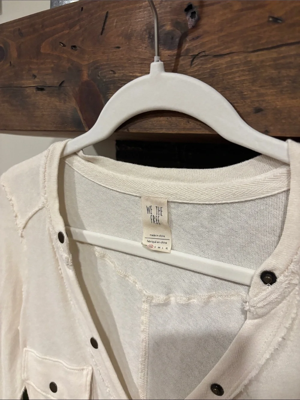 Women’s Free People Cream Button-Front Shirt with Pocket Details